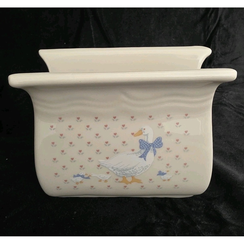 Vintage Rare Aunt Rhody Sponge/ Napkin Holder Country Goose Blue Bow Stoneware